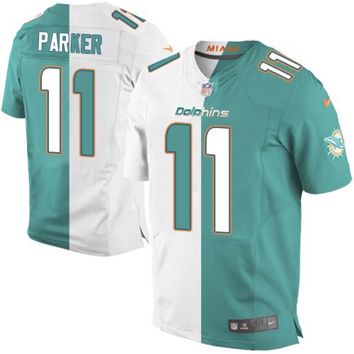 Nike Dolphins #11 DeVante Parker Aqua Green/White Men's Stitched NFL Elite Split Jersey - Click Image to Close